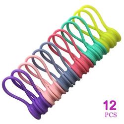 Silicon Magnetic Twist Tie – Headphone, USB, Phone or Laptop Charging Cable Organizer and for Hanging or Mounting Stuff in Fridge or Other Places (6 Colors - 12 Pack)