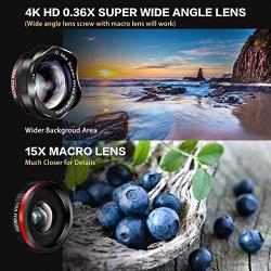 AFAITH 5 in 1 Phone Camera Lens Kit-12X Zoom Telephoto Lens + 0.36X Wide Angle+ 180° Fisheye Lens+ Dual 15X Macro Lens for iPhone X/XS/8/8P/7/6, Samsung S10/S10+/S9/S8/S6 and Other Smartphone