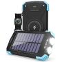 Solar Power Bank, Qi Portable Charger 10,000mAh External Battery Pack Type C Input Port Dual Flashlight, Compass, Solar Panel Charging(Light Blue)