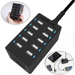 Sabrent 60 Watt (12 Amp) 10-Port [UL Certified] Family-Sized Desktop USB Rapid Charger. Smart USB Ports with Auto Detect Technology [Black] (AX-TPCS)