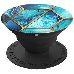 Ocean Geometric Watercolor Blue Grip PopSockets Grip and Stand for Phones and Tablets