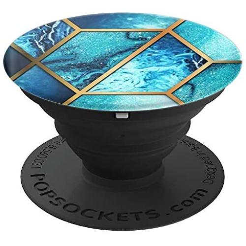 Ocean Geometric Watercolor Blue Grip PopSockets Grip and Stand for Phones and Tablets