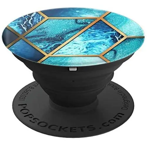 Ocean Geometric Watercolor Blue Grip PopSockets Grip and Stand for Phones and Tablets