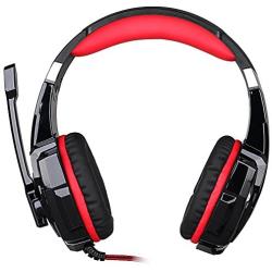 Gaming Headset Compatible PS4 New PC Mac, AFUNTA Over-Ear Headphones with Microphone Noise Isolating Deep Bass Surround with LED Lights - Black + Red