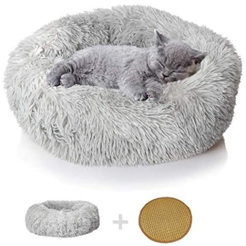 nononfish Puppy Bed for Small Medium Dog Soothing Dog Bed Calming, Anti-Anxiety Fluffy Deep Sleep Plush Bed with Bamboo Dog Cooling Mat Available