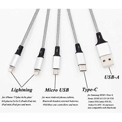 CKCOCO Multi Charger Cable 2Pack 5FT Nylon Braided Universal 4 in 1 Multiple USB Charging Cord Adapter with 8Pin x2/Type-C/Micro USB Port Connectors for Cell Phones Tablets and More (Charging Only)