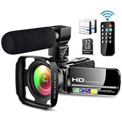 Ultra HD Video Camera Camcorder with Powerful Microphone 1080P Vlogging Camera Recorder 3.0 Inch IPS Screen 16X Zoom Camcorders YouTube Camera Remote Control, Lens Hood,Battery Charger