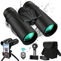 UNEGROUP Binoculars for Adults, 10x42 HD Low Light Night Vision Compact Binocular, Waterproof Lightweight Binocular Prism FMC BAK4 for Outdoor Birdwatching Sports Games with Smartphone Adapter Tripod