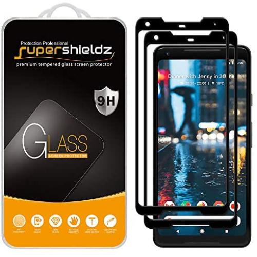 (2 Pack) Supershieldz for Google (Pixel 2 XL) Tempered Glass Screen Protector, (Full Screen Coverage) 0.32mm, Anti Scratch, Bubble Free (Black)