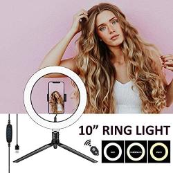 Harmonic 10 Selfie Ring Light with Tripod Stand,Ring Light with Cell Phone Holder,LED Make Up Light with 3 Light Modes and 11 Brightness Level for Camera,Smartphone,YouTube Video,Live Streaming