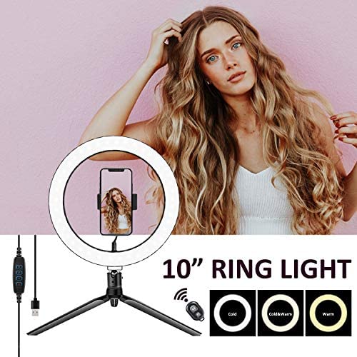 Harmonic 10 Selfie Ring Light with Tripod Stand,Ring Light with Cell Phone Holder,LED Make Up Light with 3 Light Modes and 11 Brightness Level for Camera,Smartphone,YouTube Video,Live Streaming