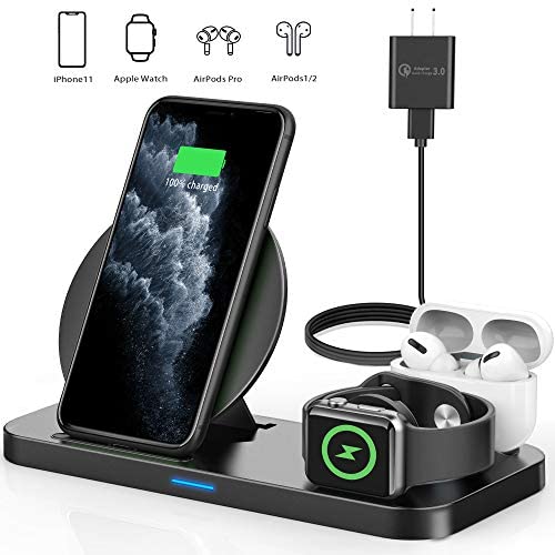[2020 Latest] Wireless Charger, YEMO 3 in 1 Qi-Certified Wireless Charging Station for AirPods/Apple Watch Series 5/4/3/2/1,Fast Wireless Charging Stand for iPhone 11/11 pro/11 Pro Max/XS Max/XR