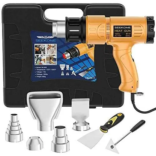 Heat Gun, SEEKONE 1800W Heat Gun Kit With Carry Case, Variable Temperature Control with 2-Temp Settings 4 Nozzles 122℉~1202℉(50℃- 650℃)with Overload Protection for Crafts, Shrinking PVC Heat Gun, SEEKONE 1800W Heat Gun Kit With Carry Case, Variable Temperature Control with 2-Temp Settings 4 Nozzles 122℉~1202℉(50℃- 650℃)with Overload Protection for Crafts, Shrinking PVC