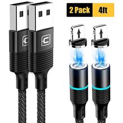 i0S 4ft Magnetic Charging Cable 2 Pack, 3 Tips 3 Cables, CAFELE USB 3.0 Fast Charging Magnetic Cable, Data Transfer Nylon Braided Cord with LED Light, Auto Connect, Use for iPH0NE i -Pad - Black