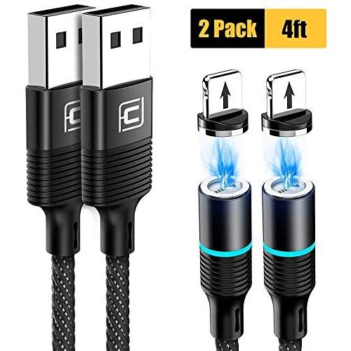 i0S 4ft Magnetic Charging Cable 2 Pack, 3 Tips 3 Cables, CAFELE USB 3.0 Fast Charging Magnetic Cable, Data Transfer Nylon Braided Cord with LED Light, Auto Connect, Use for iPH0NE i -Pad - Black