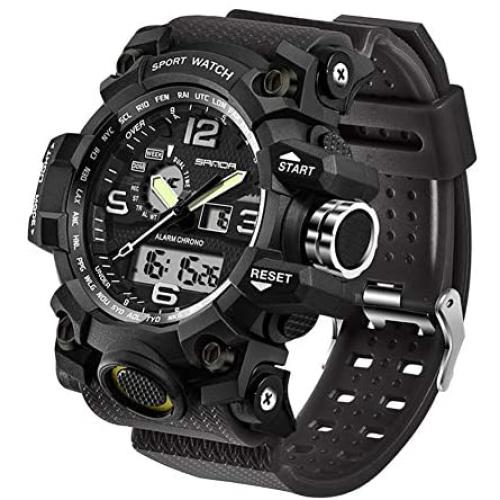 Men’s Military Watch, Dual-Display Waterproof Sports Digital Watch Big Wrist for Men with Alarm