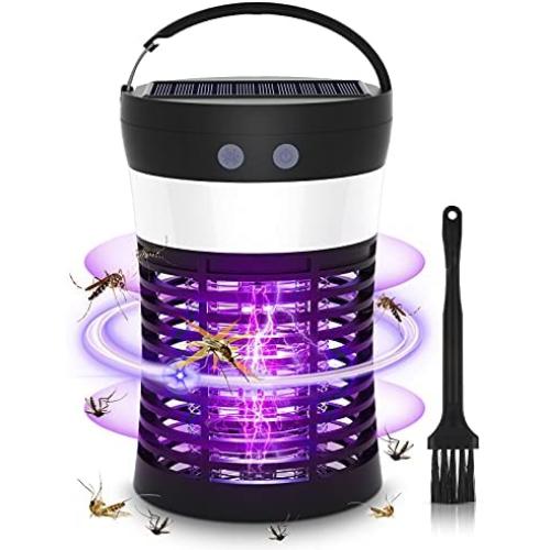 Hisome Mosquito Zappers Killer, Waterproof Electric Fly Killer Light with Camping Lantern, Solar Powered/USB Rechargeable Bug Zapper for Indoor Outdoor