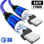 Magnetic Phone Charger for iOS Devices, CAFELE 2 Pack 6.6ft Magnetic Charging Cable with Led Light, 3.0A Nylon Braided Magnet USB Cord Support Data Trasfer for Phone Xs/Max/XR/X/8/8Plus/More (Blue)