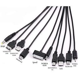 Sudroid 10 in 1 Universal Multifunction Cable Fit USB Charger Cell Mobile Phone Mp4 Zaf Black