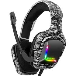 Gaming Headset for PS4, Xbox One Headphones with Noise Cancelling Mic with Mute & Volume Control, Lightweight Ergonomic Cool RGB Headphones