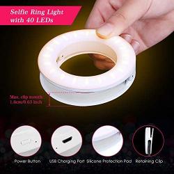 Selfie Ring Light, YBLNTEK Led Circle Light Cell Phone Ring Light Clip Rechargeable Ring Light with 40 LEDs for Phone Camera Photography Video