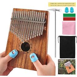 Kalimba 17 keys with Study Instruction and Tune Hammer, Portable Thumb Piano Mbira Sanza Acacia Koa Wood Body Ore Metal Tines