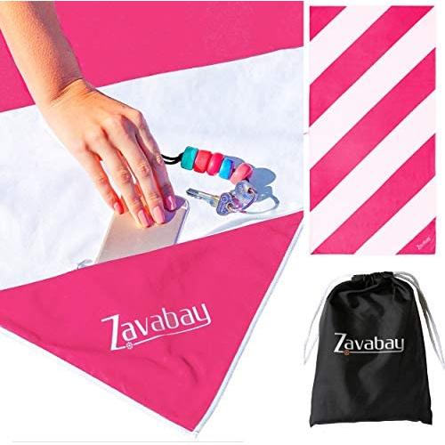 Zavabay Microfiber Beach Towel with Zipper Pocket – Quick Dry, Sand Free Towel for Travel & Pool with Carry Bag – Large, Compact Towels for Swim, Spa, Yoga, Traveling, Boating, Camping, Sports & Home