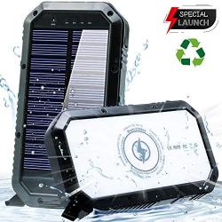 Solar Phone Charger 20000mAh Solar Charger for Cell Phone - Wireless Solar Power Charger Solar Powered Phone Chargers iPhone 6+Times - [Updated] Portable Power Bank -Solar Power Bank (Black) (Black)