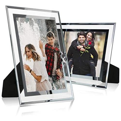 Cq acrylic 8.5x11 Glass Picture Frame,Silver Mirrored for Photo Display Stand on Tabletop,Pack of 2