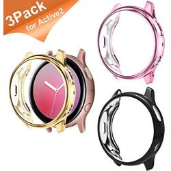 ZAROTO Compatible for Samsung Active 2 Screen Protector, 3 Pack Full Cover for Galaxy Watch Active 2 Accessories 40mm, Soft Thin Active 2 Watch Band TPU Anti-Scratch case (Black+Rose Pink+Gold)