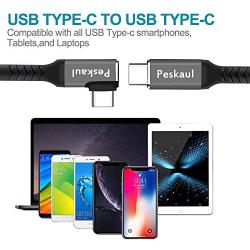 USB C to USB C Cable 10ft (100W 20V/5A)Peskaul USB Type-C Nylon Braided 5A Fast Charging Cable 90 Degree Compatible with Samsung Galaxy Note 10 S9 S8, MacBook Air, iPad Pro 2017,18,19 Nintendo Switch