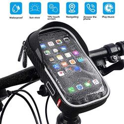 Bicycle Handlebar Bag, Waterproof Mobile Phone Bag, Highly Sensitive Touch Screen, 360-degree Rotation, Suitable for 3.5-6.5 inch Smartphones