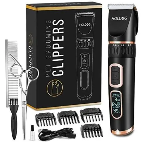 Dog Clippers Professional Heavy Duty Dog Grooming Clipper 3-Speed Low Noise High Power Rechargeable Cordless Pet Grooming Tools for Small & Large Dogs Cats Pets with Thick & Heavy Coats