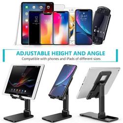 Cell Phone Stand - Fully Foldable Mobile Phone Stand Holder for Desk - Adjustable Height and Angle Smartphone Dock Bracket Compatible with iPad, cell phones, Tablet, Kindle, and more