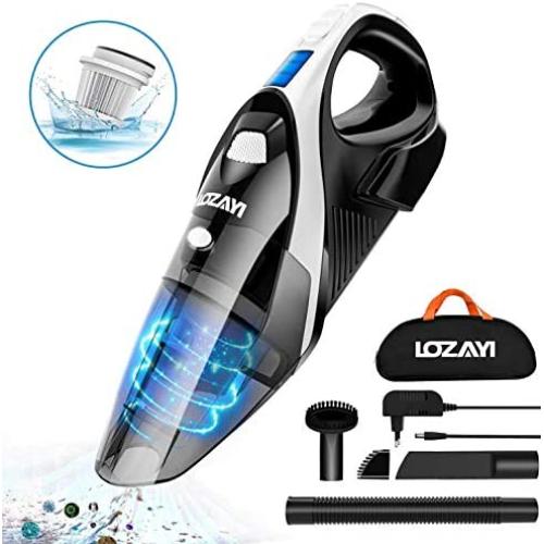 Handheld Vacuum, LOZAYI 7KPA Cordless Hand Vacuum Rechargeable with Li-ion Battery, LED Light 100W Stronger Cyclonic Suction Lightweight Wet/Dry Vacuum Cleaner for Home Pet Hair Car Cleaning