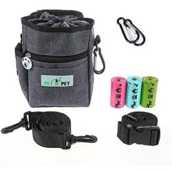 PET N PET Dog Treat Training Pouch-3 Ways to Wear Dog Treat Pouch with Built-in Poop Bag Dispenser-(3 Rolls Rainbow Poop Bags Included)