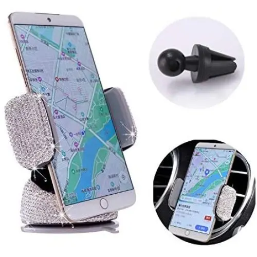 Bling Crystal Car Phone Mount with One More Air Vent Base, Universal Cell Phone Holder for Dashboard,Windshield and Air Vent. (Sliver) Bling Crystal Car Phone Mount with One More Air Vent Base, Universal Cell Phone Holder for Dashboard,Windshield and Air Vent. (Sliver)