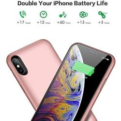 Feob Battery Case for iPhone XS/X/10, Rechargeable 6500mAh Portable Charging Case Extended Battery Pack Cover Power Bank Charger Case for iPhone Xs/X[5.8 inch]-Rose Gold