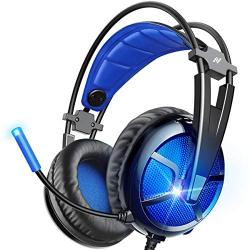 ABKONCORE Gaming Headset with 7.1 Surround Sound, PS4 Headset with Noise-Cancelling Mic, On-Ear Volume&Mute Controls, Breathable Earcup, LED Light, USB Gaming Headphone for PS4 Console, PC, Laptop