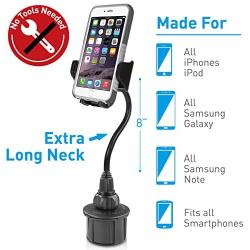 Macally Car Cup Holder Phone Mount - 8” Long Flexible Gooseneck with 360° Adjustable Holder - Securely Fits Phones with/without Case up to 4.1” Wide - Easy to Use Cup Phone Holder for Car SUV or Truck