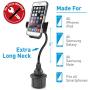 Macally Car Cup Holder Phone Mount - 8” Long Flexible Gooseneck with 360° Adjustable Holder - Securely Fits Phones with/without Case up to 4.1” Wide - Easy to Use Cup Phone Holder for Car SUV or Truck