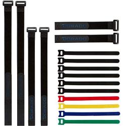 Reusable Cable Ties & Cinch Strap Set: Adjustable, All Purpose Hook Loop Fastening Straps for Home & Office Cord Management, Bundle & Secure Wires and More, Assorted 16 Pack, Black