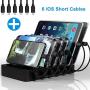 Charging Station for Multiple Devices MSTJRY 6 Port USB Charging Dock Station for Cell Phone Tablets (Black, 6 Cables Included)