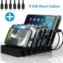 Charging Station for Multiple Devices MSTJRY 6 Port USB Charging Dock Station for Cell Phone Tablets (Black, 6 Cables Included)
