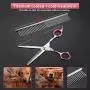 H-Jia Dog Grooming Scissors Set, Safety Round Blunt Tip Pet Grooming Kit-Straight, Curved, Thinning Shears with Comb Grooming Glove, Sharp Durable Grooming Tools for Large Small Dogs and Cats H-Jia Dog Grooming Scissors Set, Safety Round Blunt Tip Pet Grooming Kit-Straight, Curved, Thinning Shears with Comb Grooming Glove, Sharp Durable Grooming Tools for Large Small Dogs and Cats