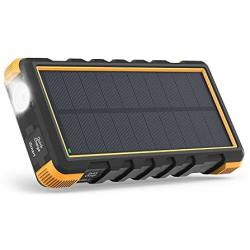 Solar Power Bank, 25000mAh RAVPower Solar Phone Charger with 3 USB Ports, External Battery Pack with Micro USB & USB C Inputs, Outdoor Portable Charger with Flashlight - Shock, Dust & Waterproof