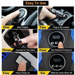 Akface Tire Inflator for Car,Portable Air Pump for Car Tires,12v DC Tire Pump,with Digital Display Up to 150PSI, Auto Shut Off at Preset Pressure Accurate Pressure Control,Blue