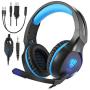 Butfulake Gaming Headset for Xbox One PS4 PlayStation 4 Nintendo Switch PC Smartphone, 3.5mm Stereo Gaming Sound Over-Ear Headphones Noise Cancelling with Mic and LED Light, Blue