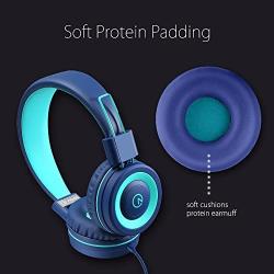 Kids Headphones - noot products K11 Foldable Stereo Tangle-Free 3.5mm Jack Wired Cord On-Ear Headset for Children/Teens/Boys/Girls/Smartphones/School/Kindle/Airplane Travel/Plane/Tablet (Navy/Teal)