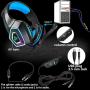 PS4 Headset,Xbox One Headphones,Gaming Headset with LED Light,Stereo Gamer Headphones,3.5mm Wired Over-Ear Noise Isolating Microphone Volume Control for Mac （Black-Blue）
